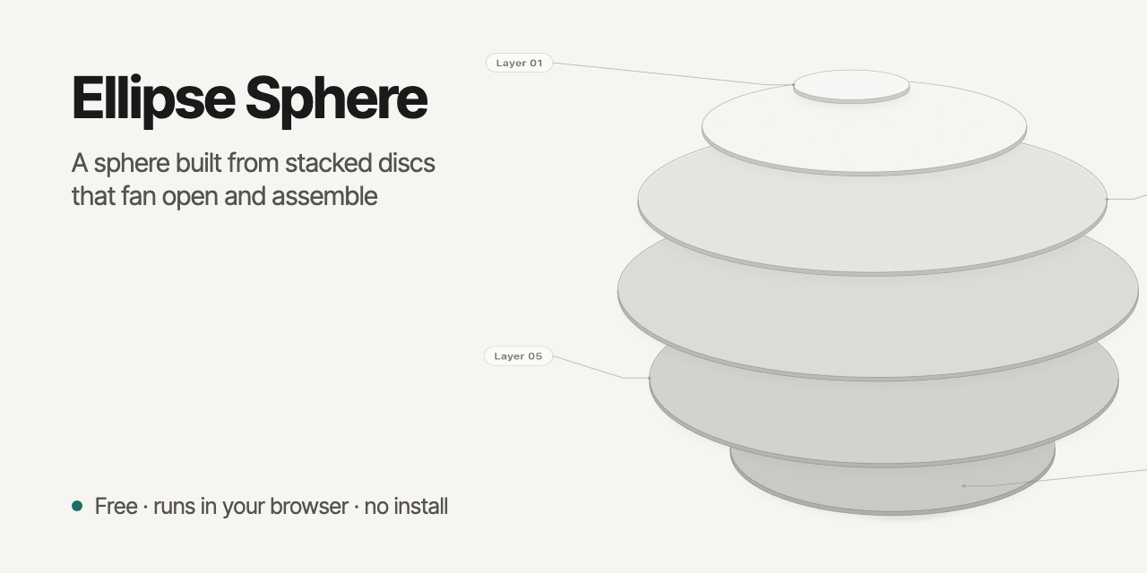Ellipse Sphere: A sphere built from stacked discs that fan open and assemble