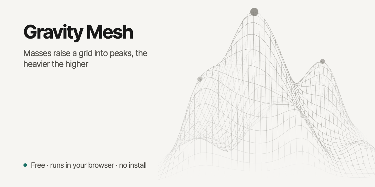 Gravity Mesh: Masses raise a grid into peaks, the heavier the higher