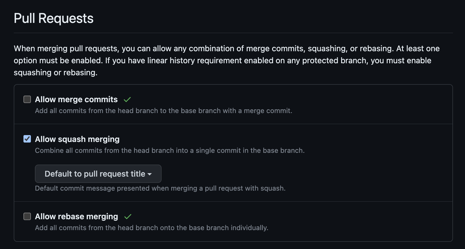 Pull Requests Settings