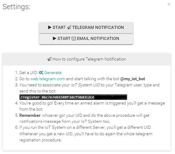 Telegram settings