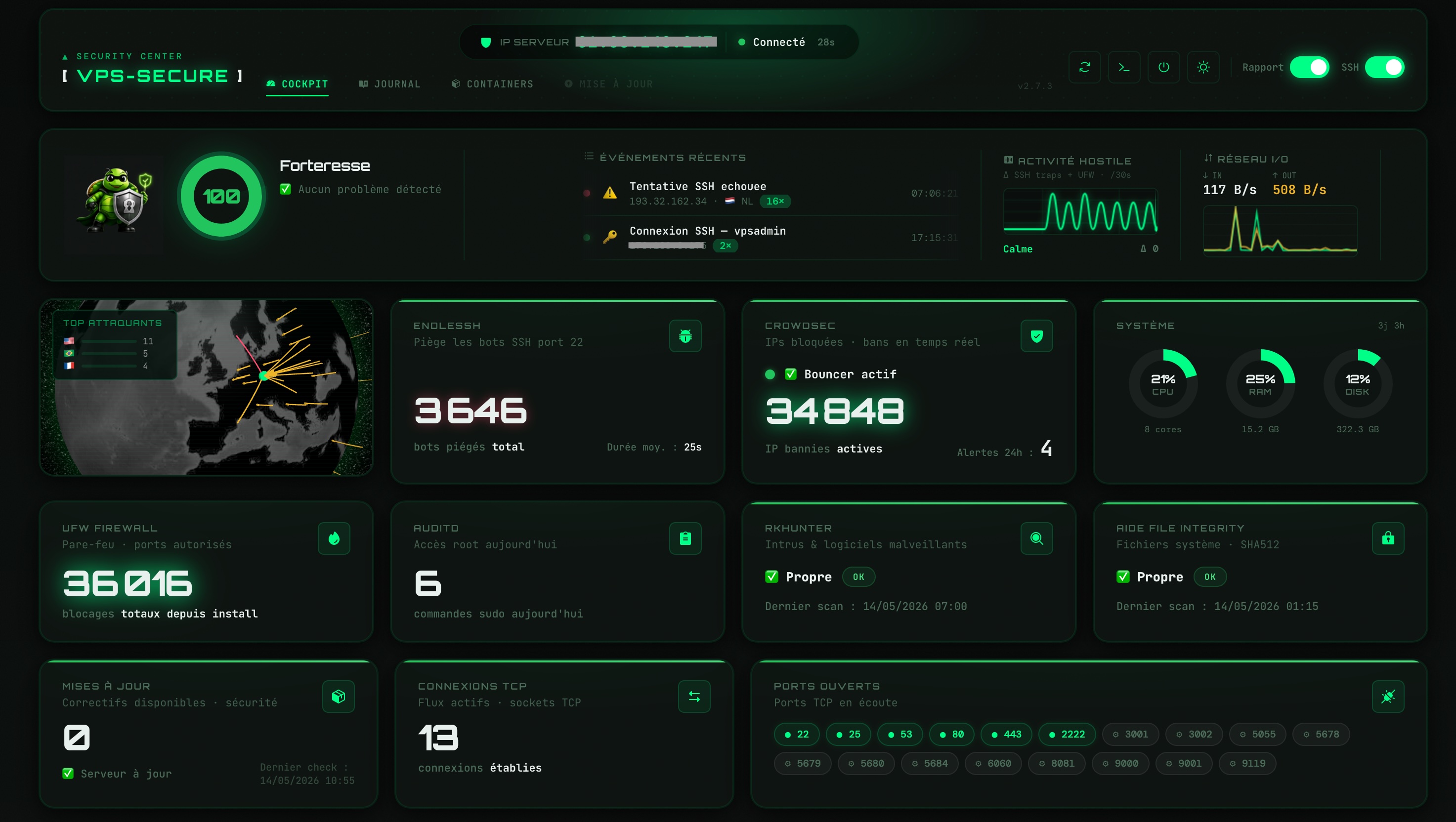 Dashboard cockpit VPS-SECURE