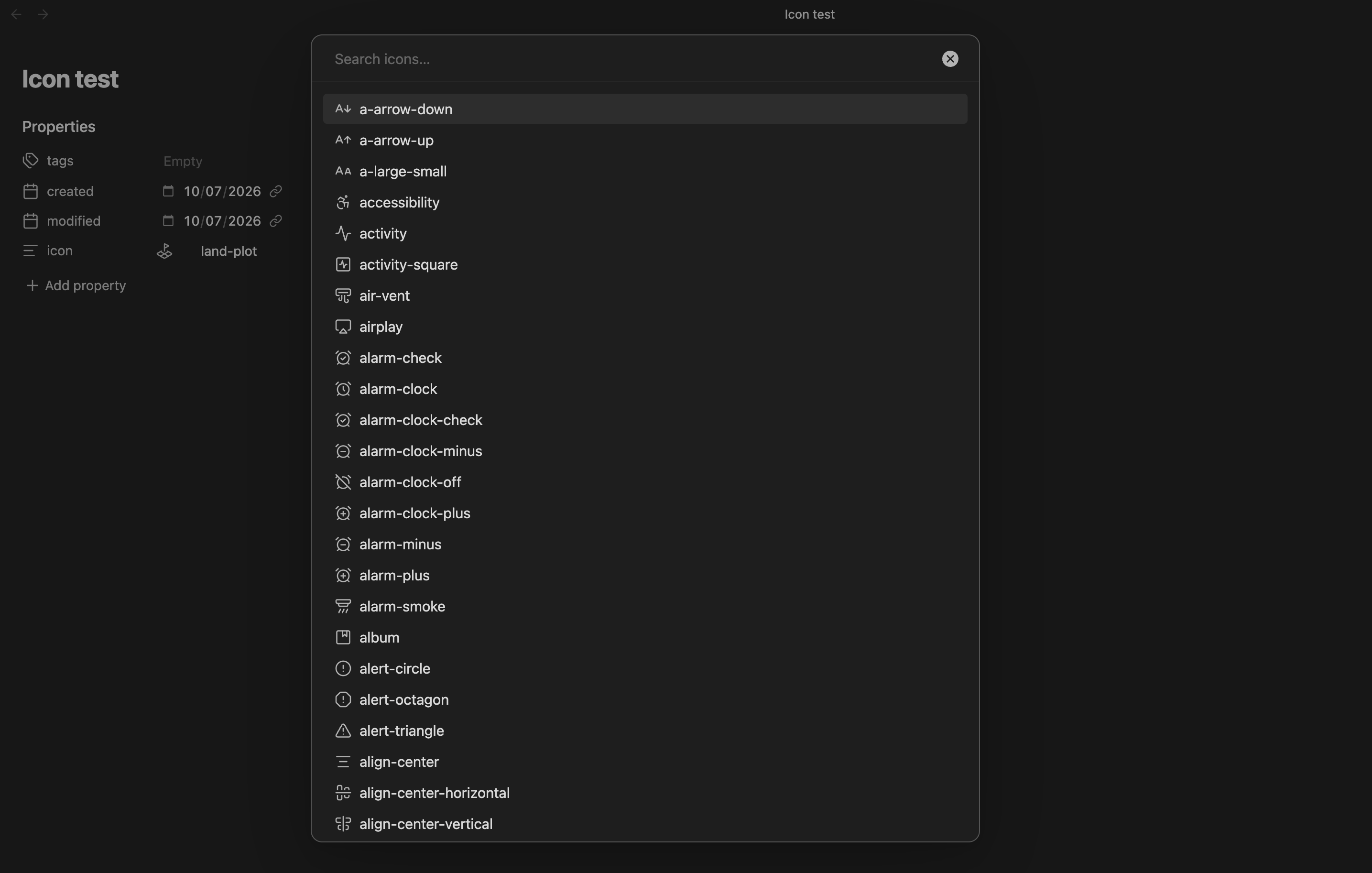 Icon picker modal with fuzzy search