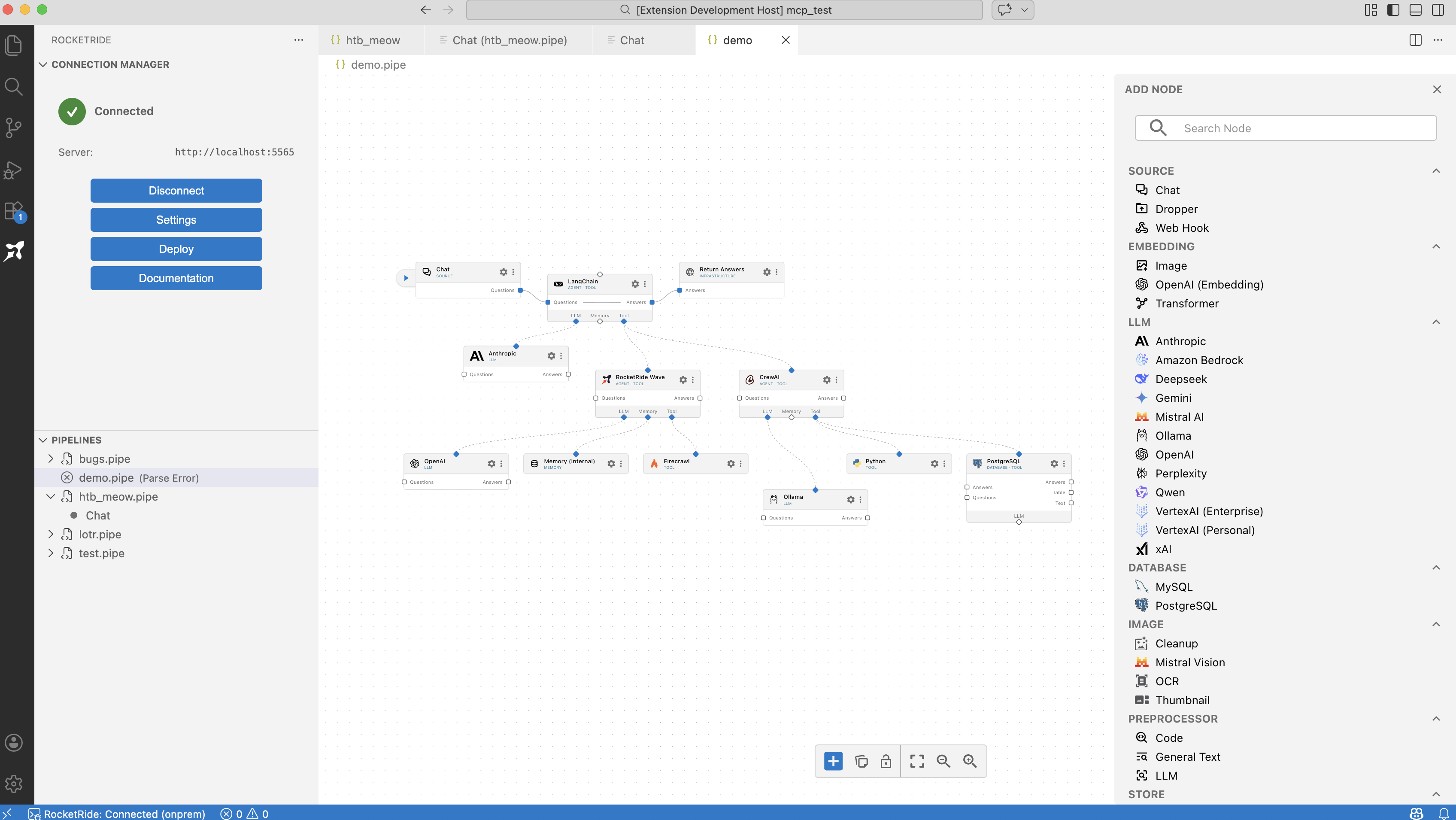 RocketRide visual canvas builder