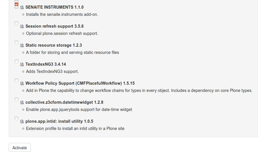 Activate SENAITE INSTRUMENTS Add-on