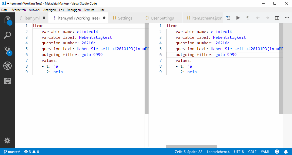 Zwei Dokumente in einem Diff Programm, hier Visual Studio Code