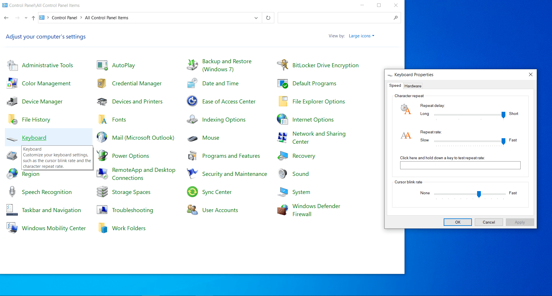 Windows keyboard settings