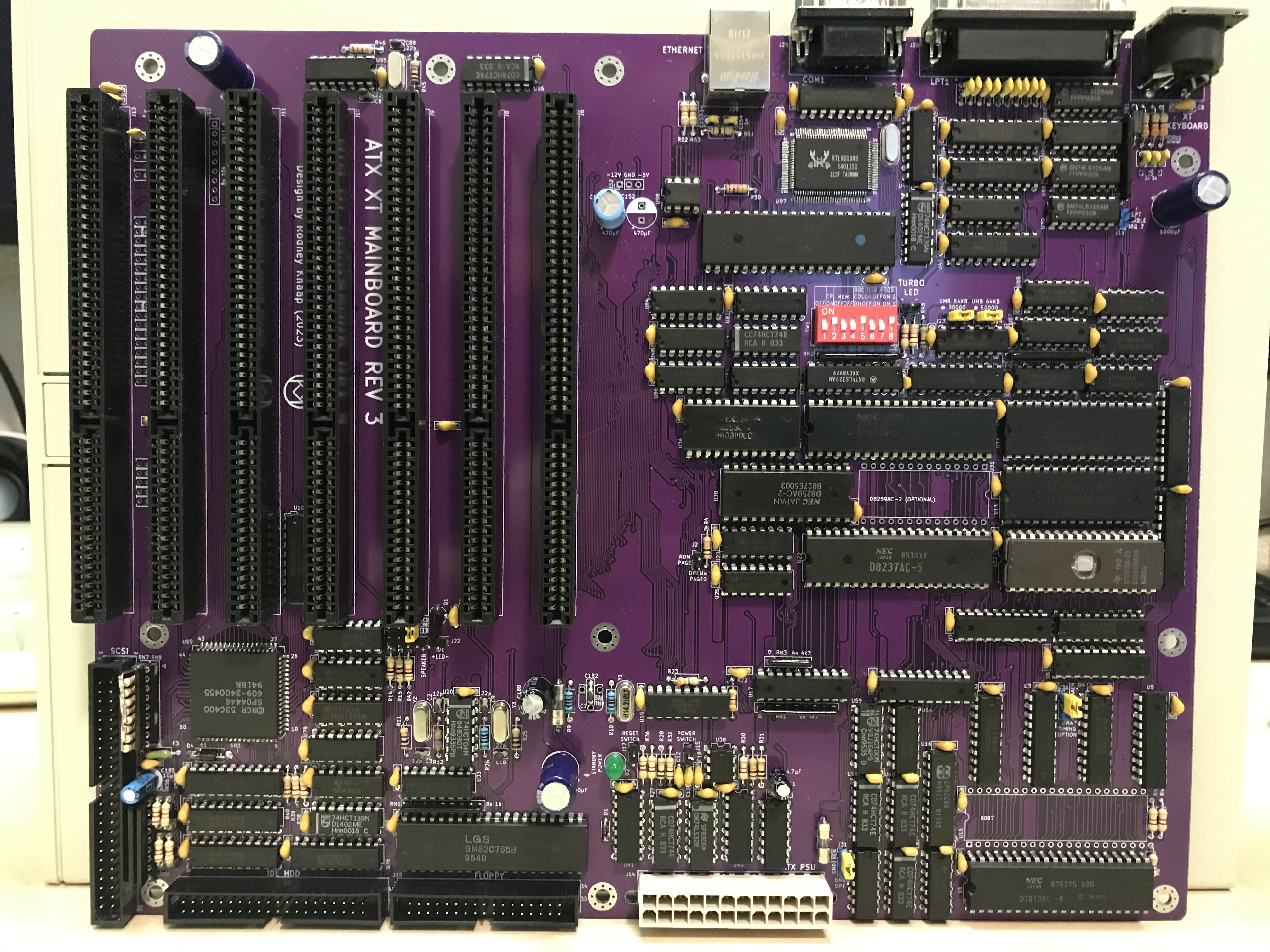 Photo of the assembled ATX Turbo XT mainboard V3 PCB
