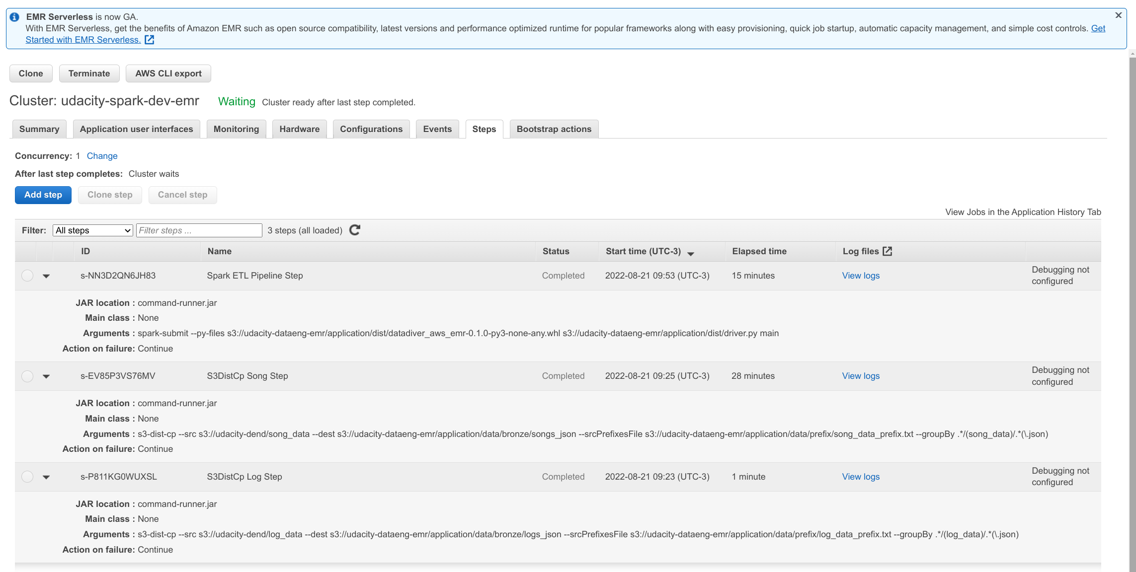 AWS EMR Spark ETL Pipeline Execution