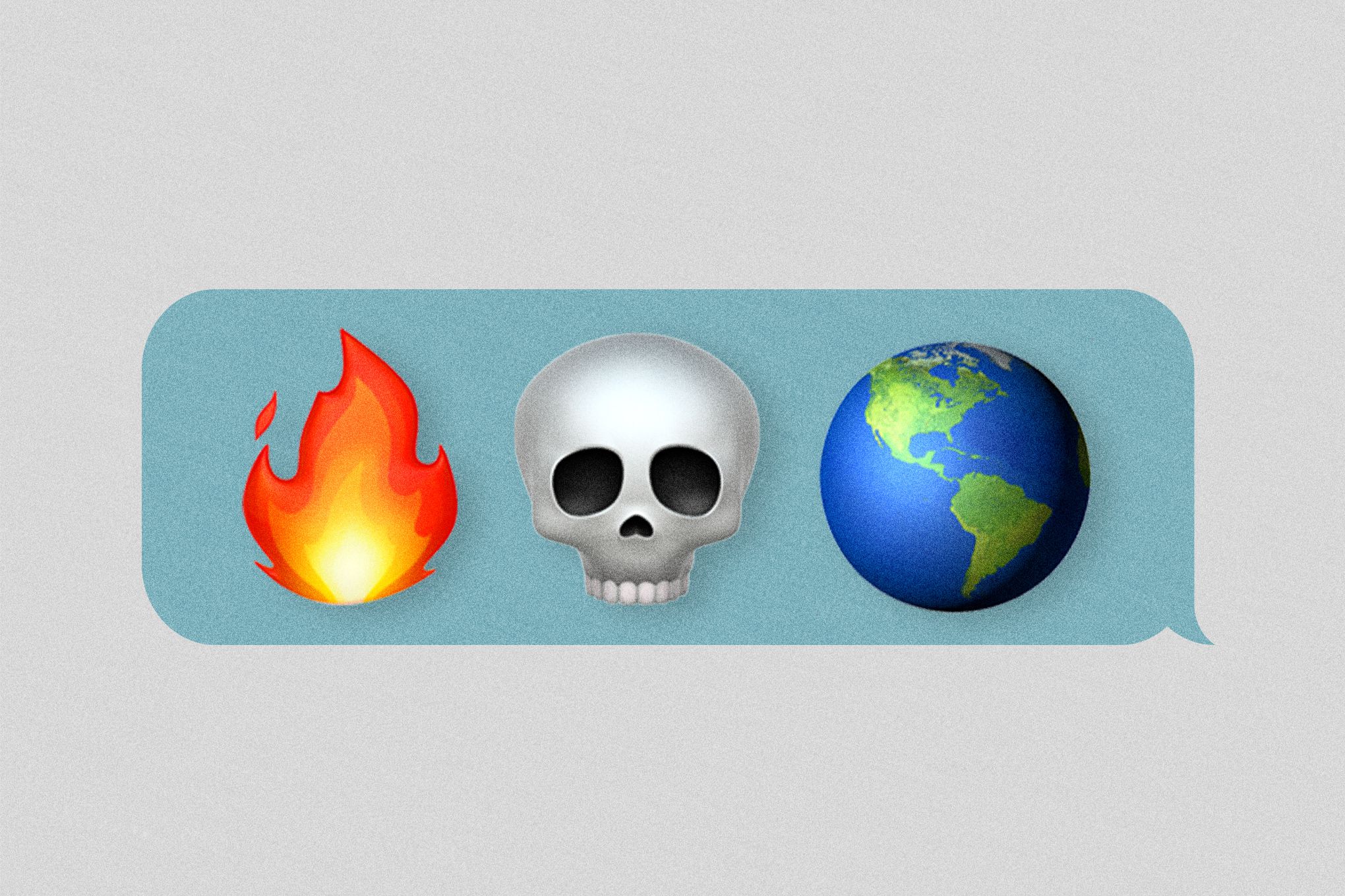 Tres emojis de fuego, calavera, y mundo