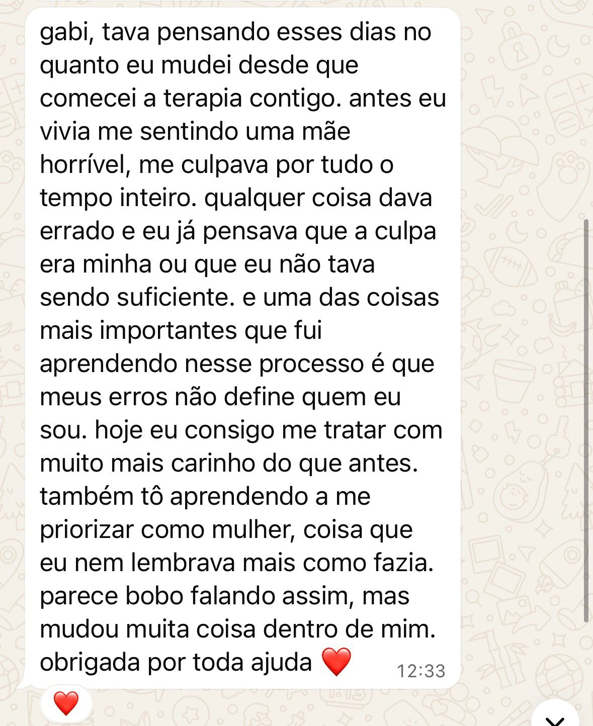 Depoimento de paciente via WhatsApp