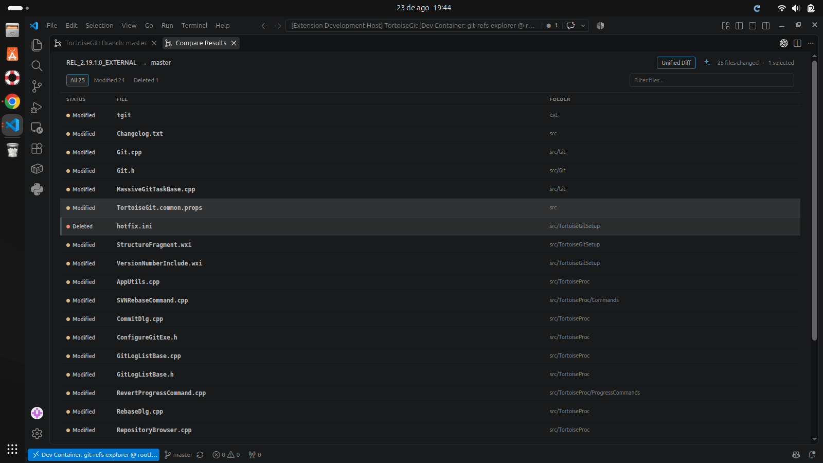 Compare Results with status filters and changed files