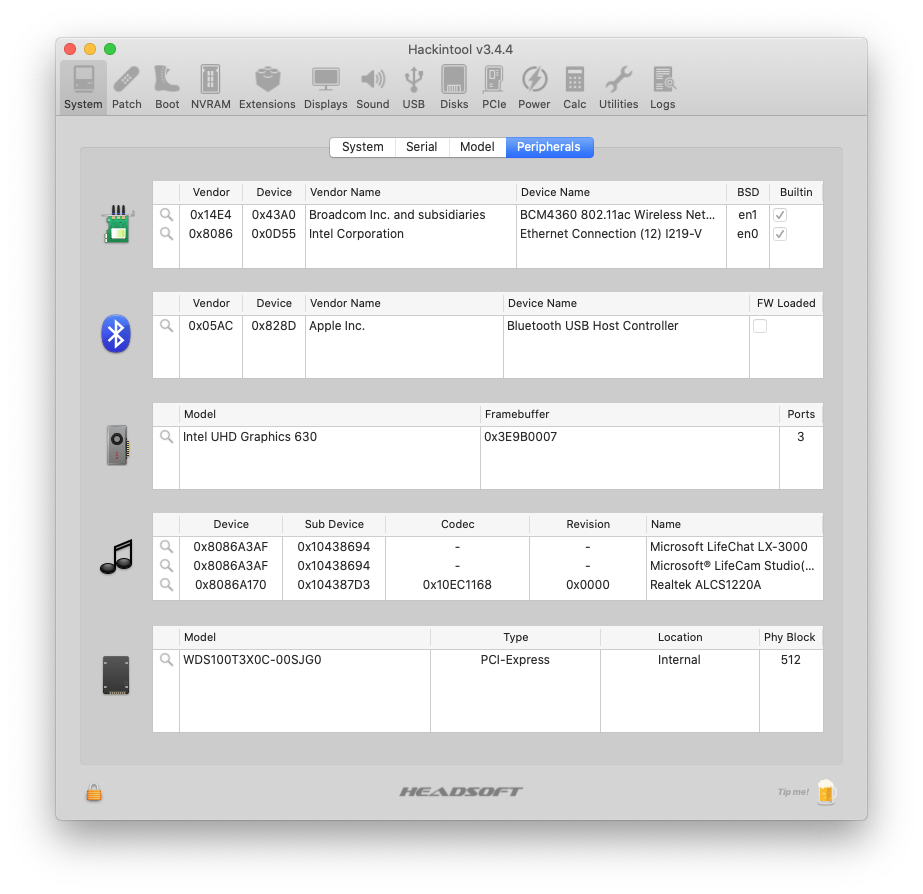 Hackintool Peripherals