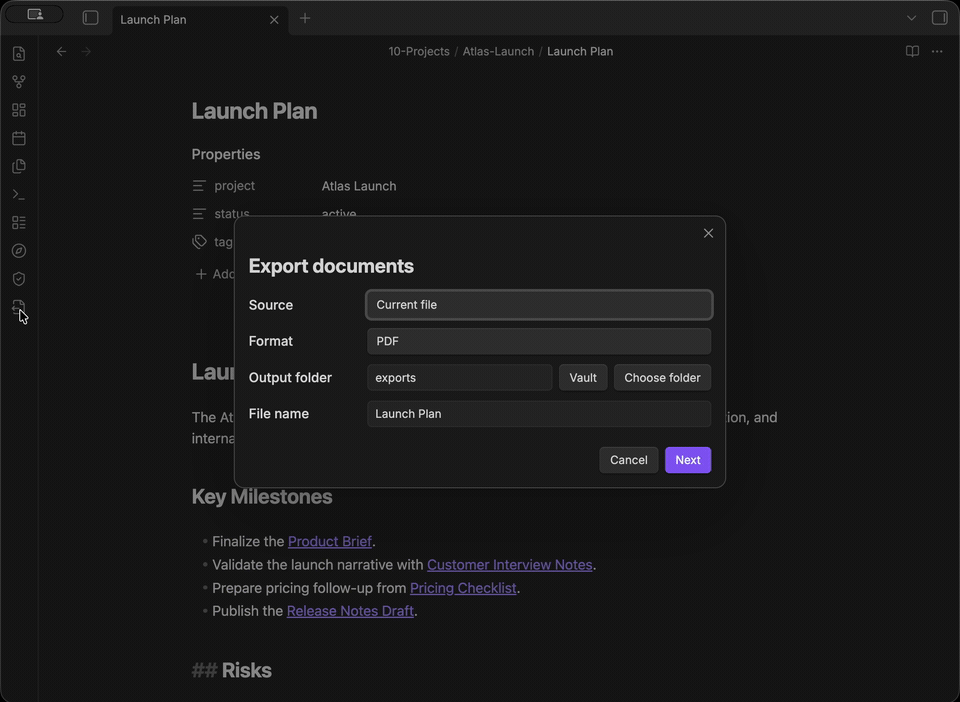 Document Exporter selected files to PDF