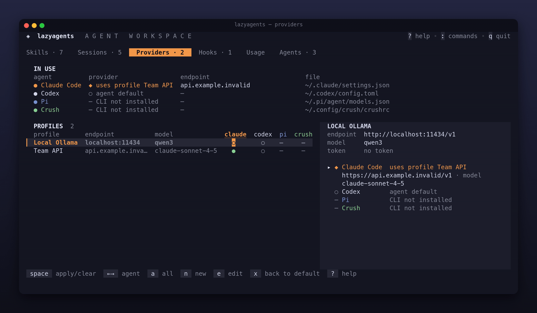 Providers tab: API and local-model profiles