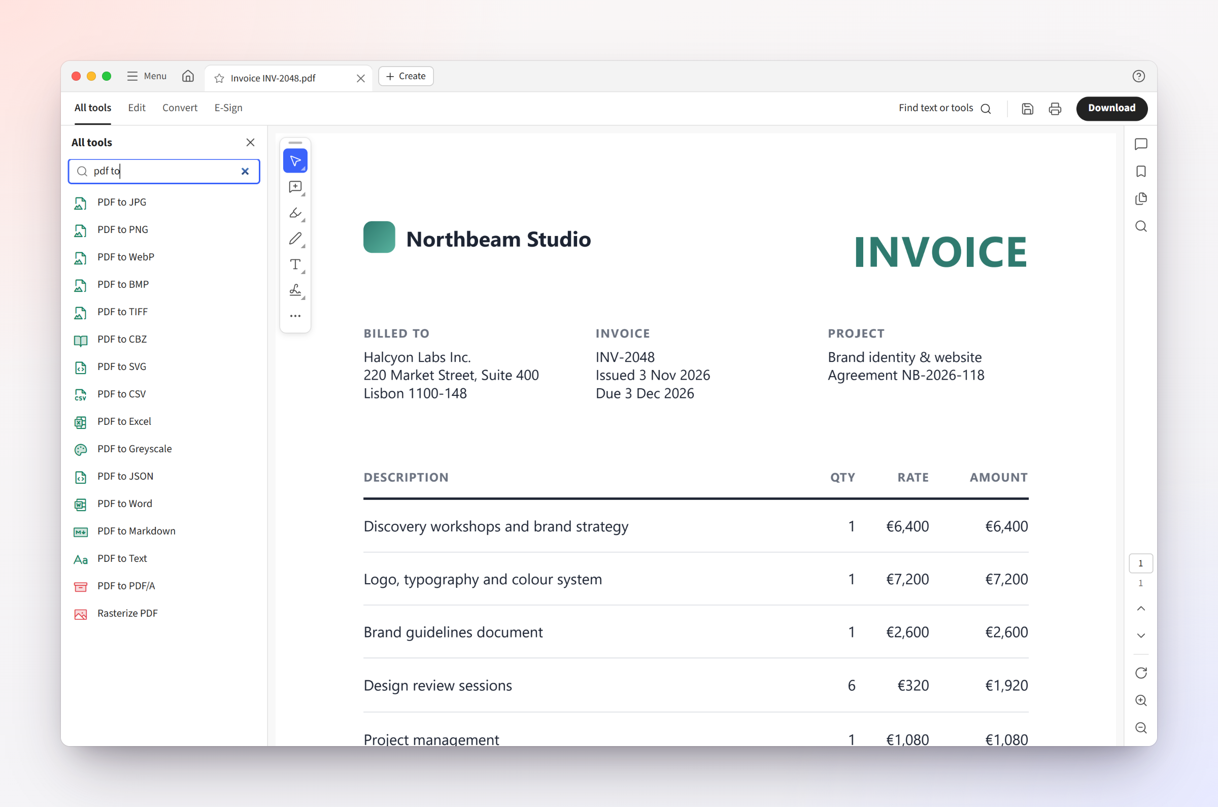 Searchable All tools sidebar