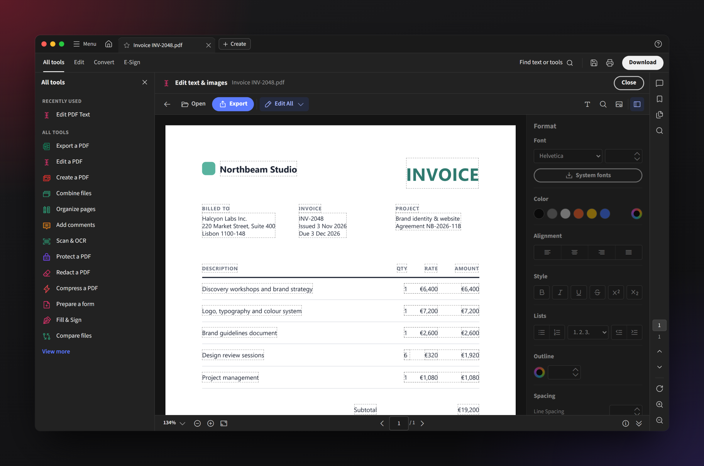 Edit text and images mode