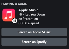 Image of the status showing song name, album and artist