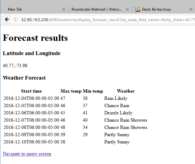 NOAA Weather Forecast: Ruby-on-Rails output