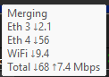 Tooltip: Merging, speed of each adapter and the total