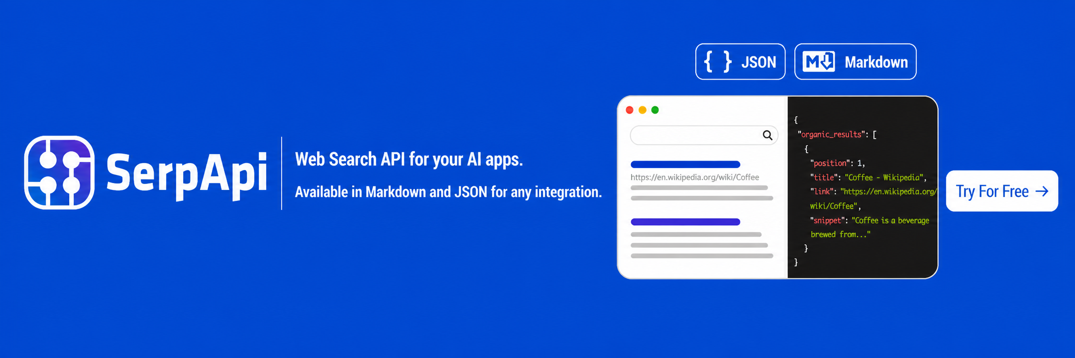 SerpApi. Web Search API for your AI apps. Available in Markdown and JSON for any integration.