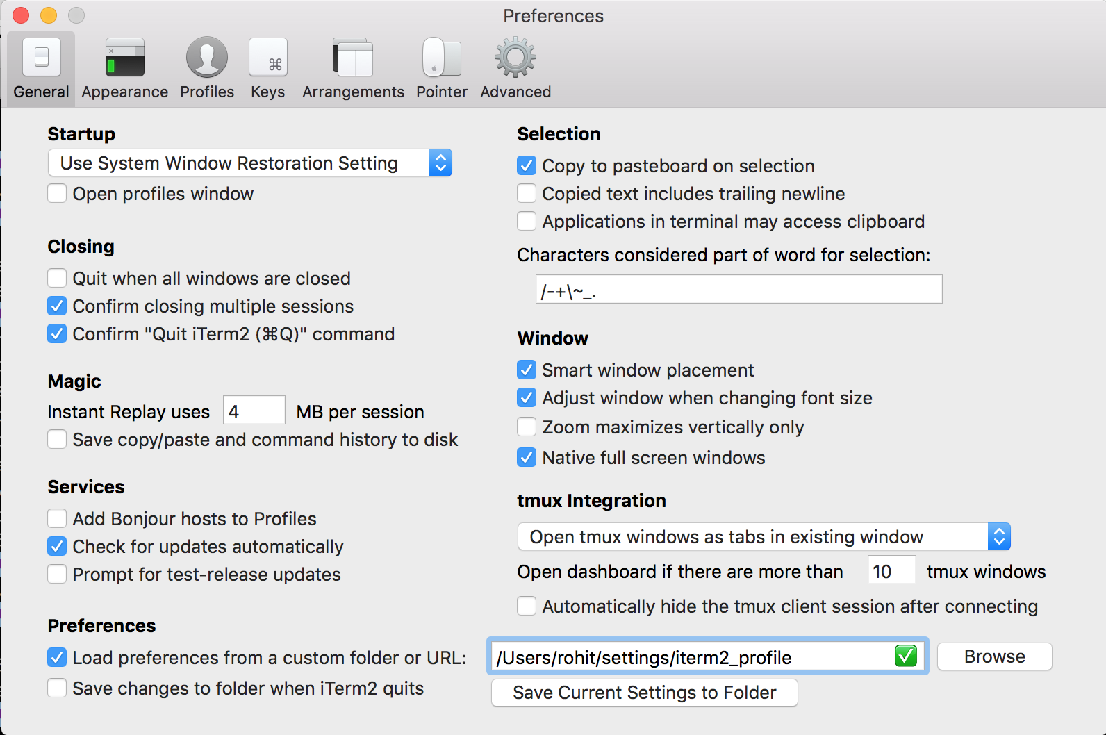 iterm2 settings