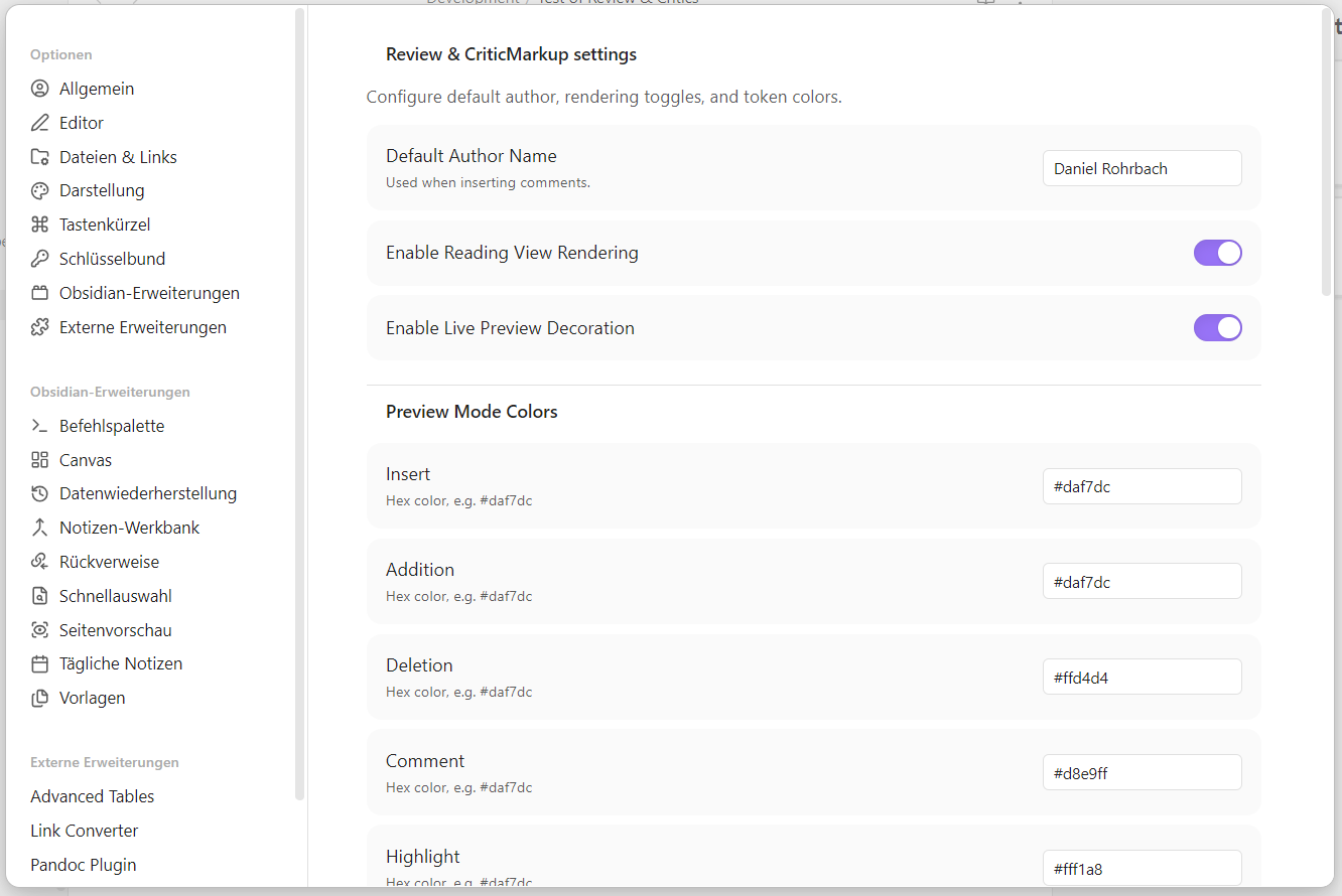 Settings tab