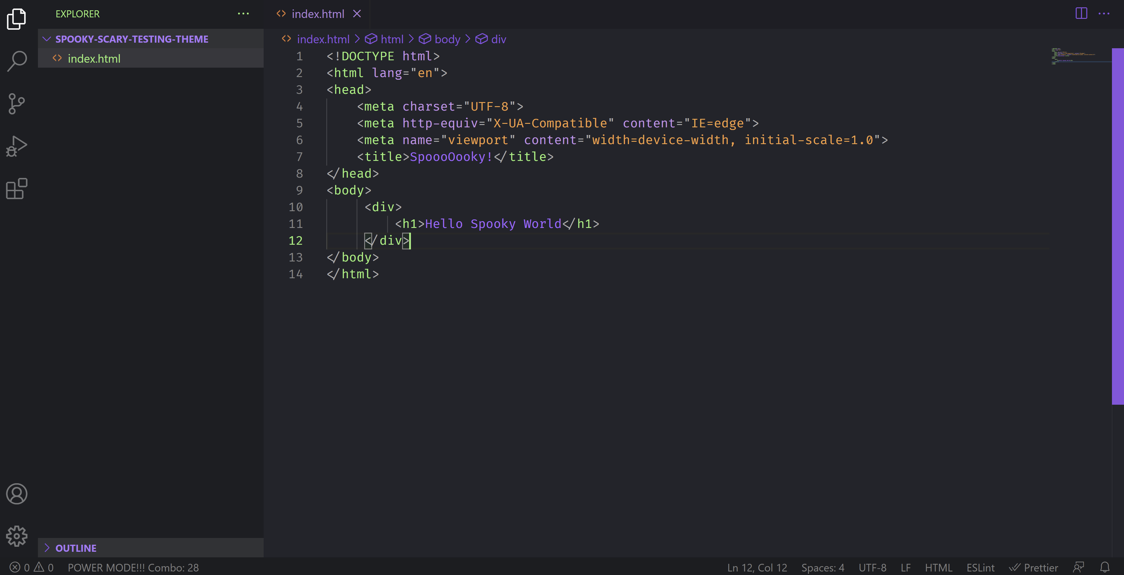 Preview of Spooky Scary Color Theme: a black, green, orange and purple VS Code Theme
