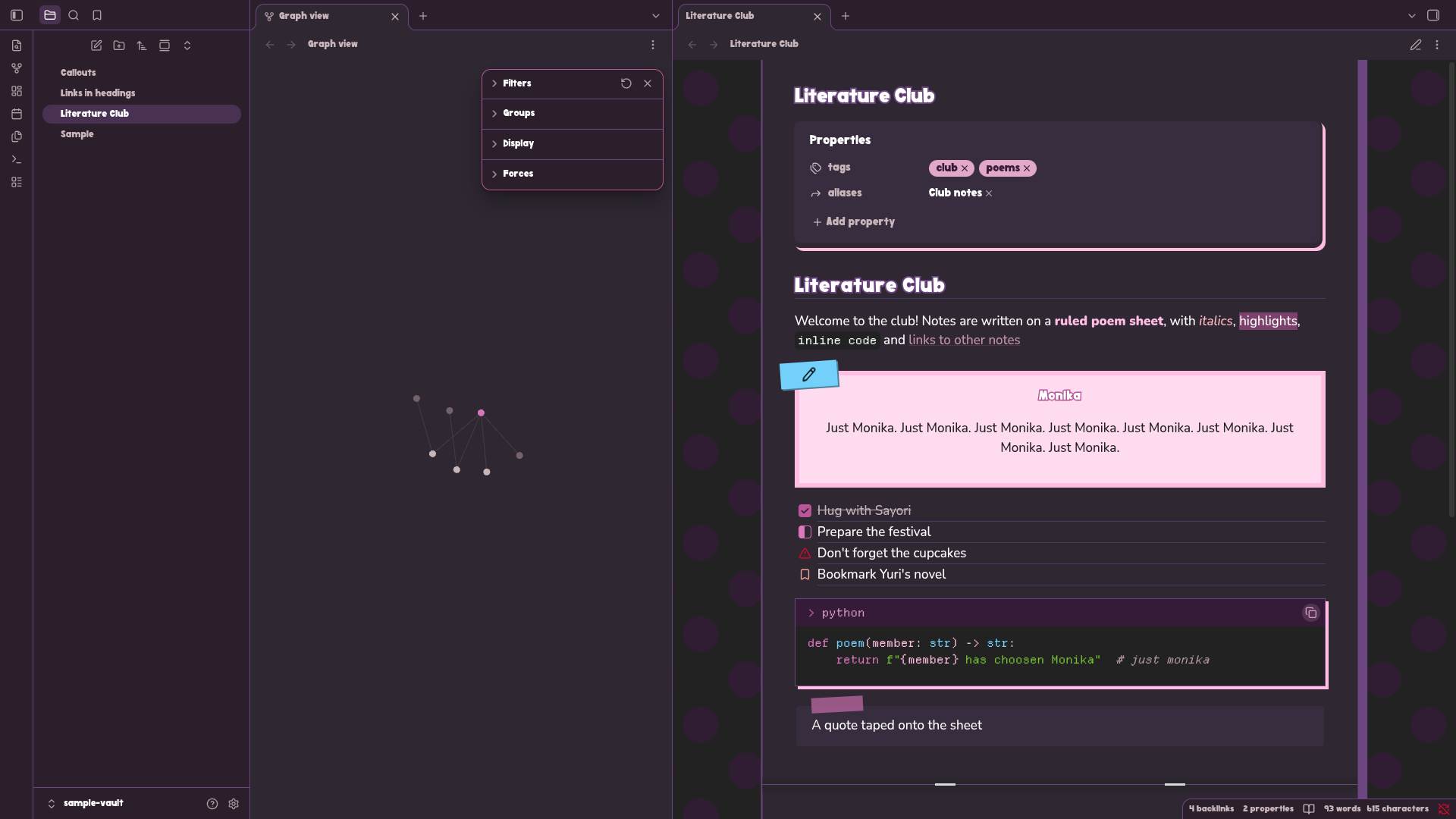 the theme, dark variant
