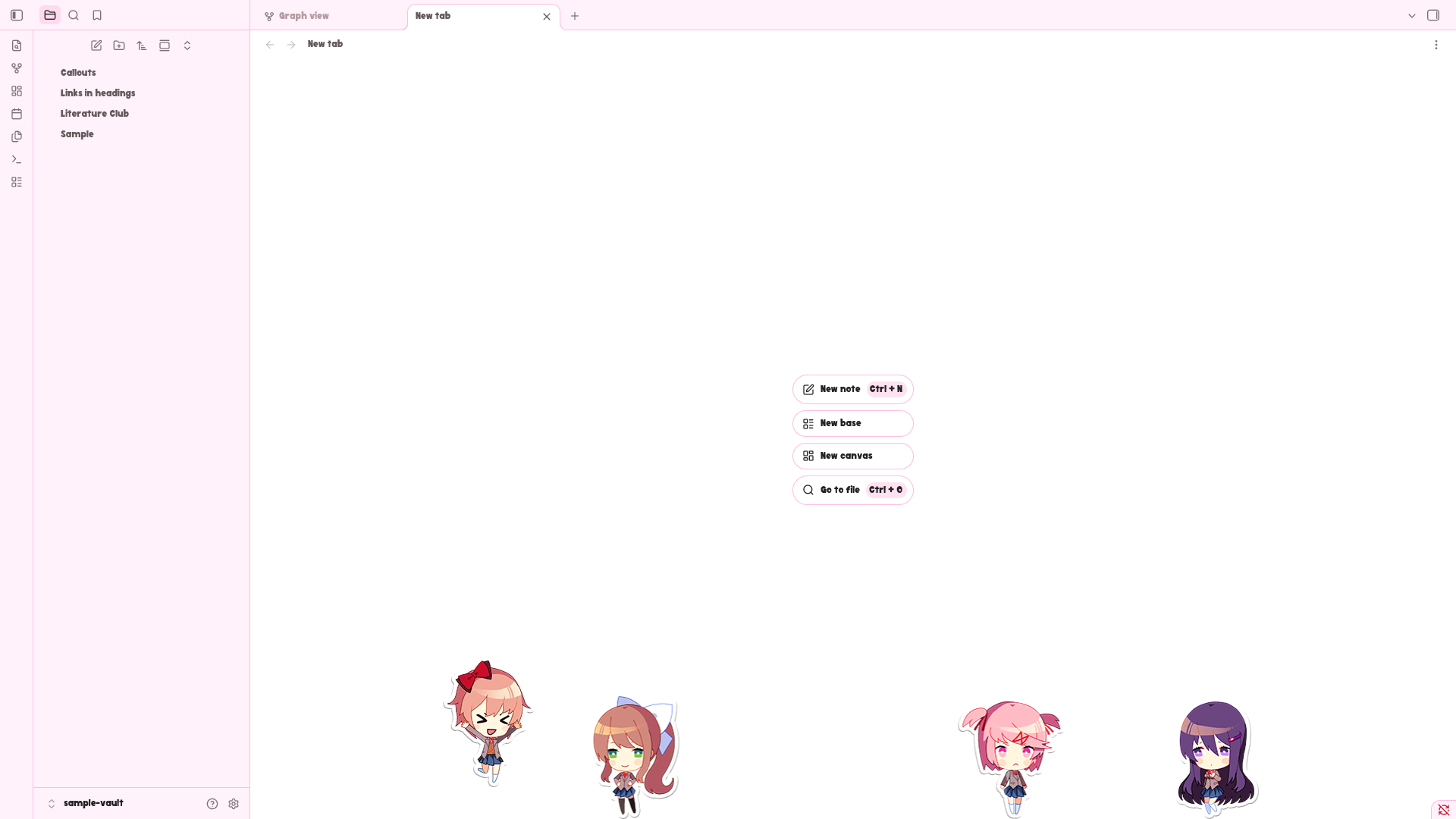the four girls walking apart, facing different ways, with Sayori in the middle of a hop