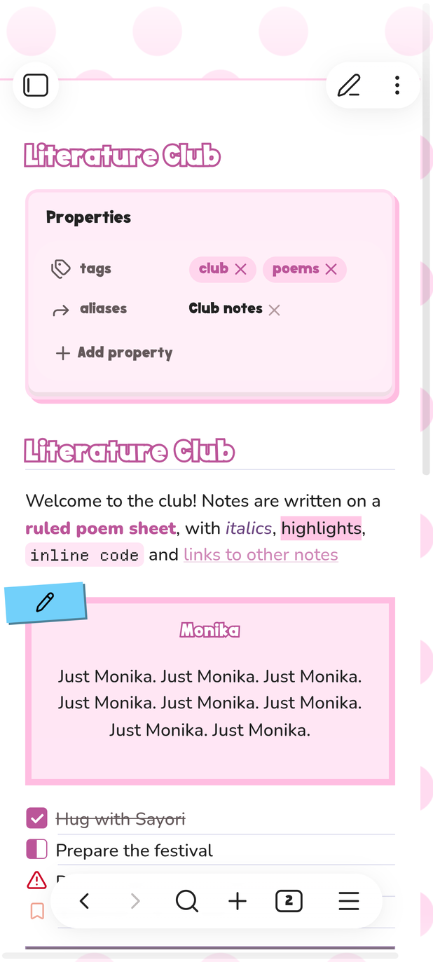 a club note on a phone, light variant