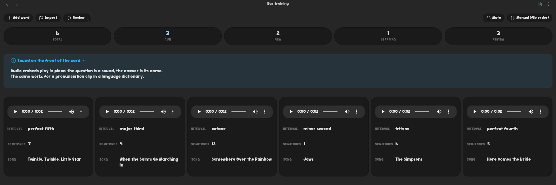 A dictionary whose question column is audio