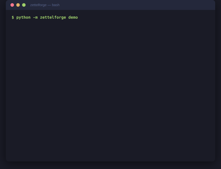 ZettelForge demo — CTI agentic memory in action