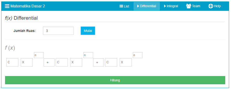 alt Tampilan tab differential input pada aplikasi MAINDI