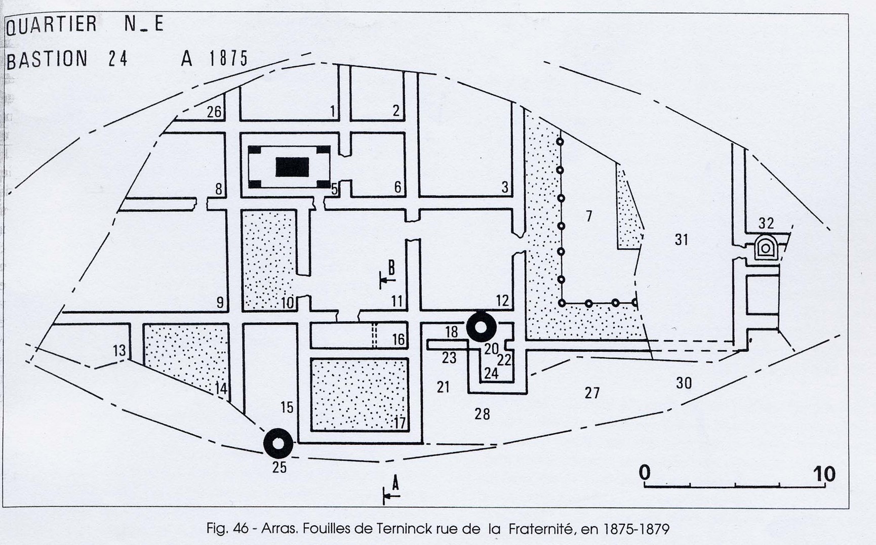 A map of the excavation of the House on rue de la Fraternité.