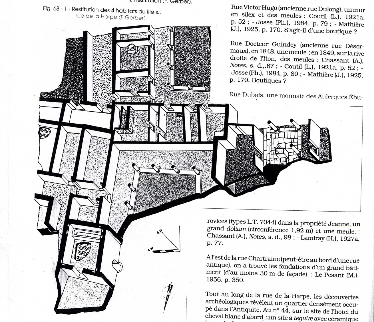 Reconstructed axonometric plan of the Domus of the Rue de la Harpe. It shows rooms and bits of the garden space.