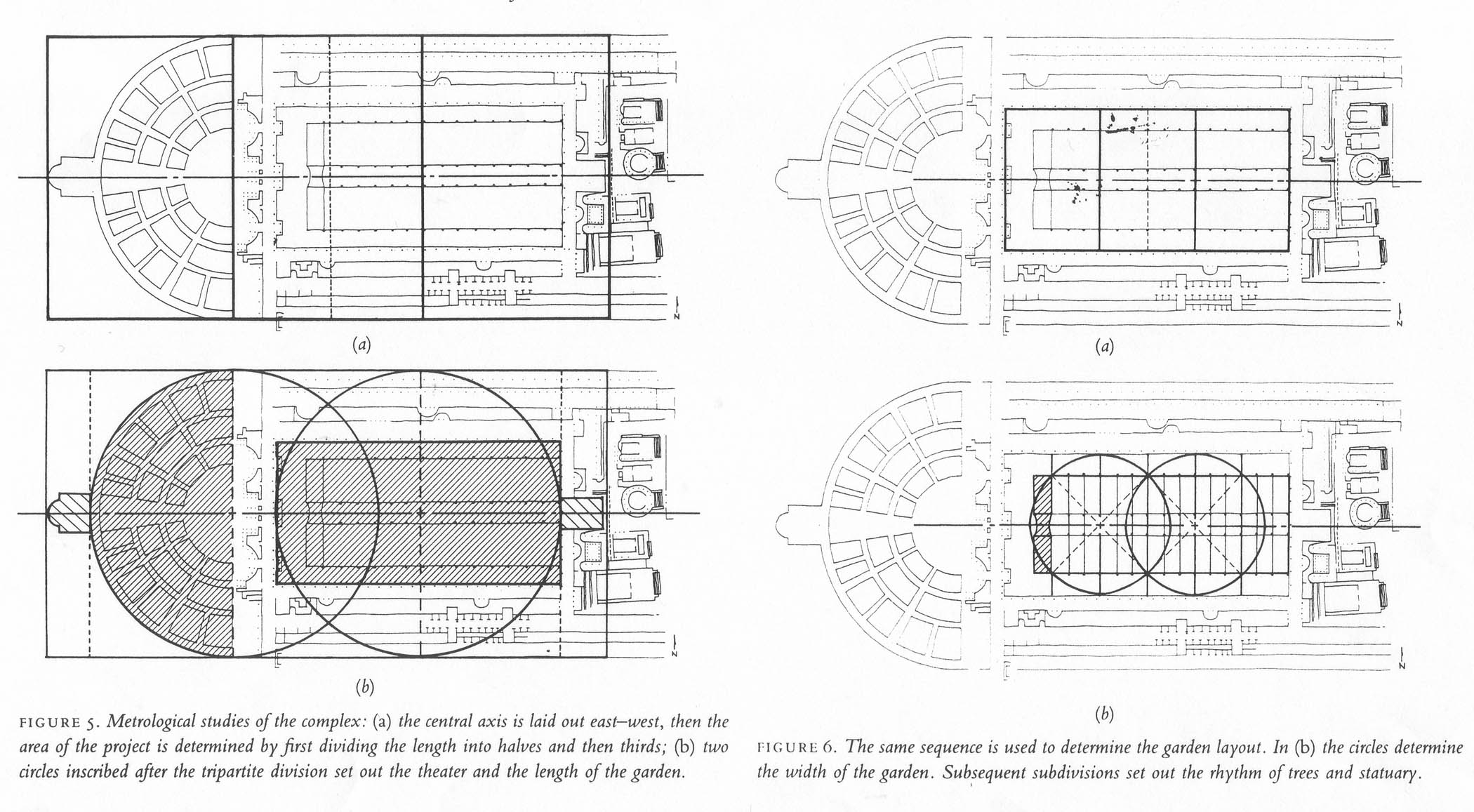 Metrological studies of the porticus, demonstrating that the porticus, the theater, and the garden were laid out using a complex understanding of geometry