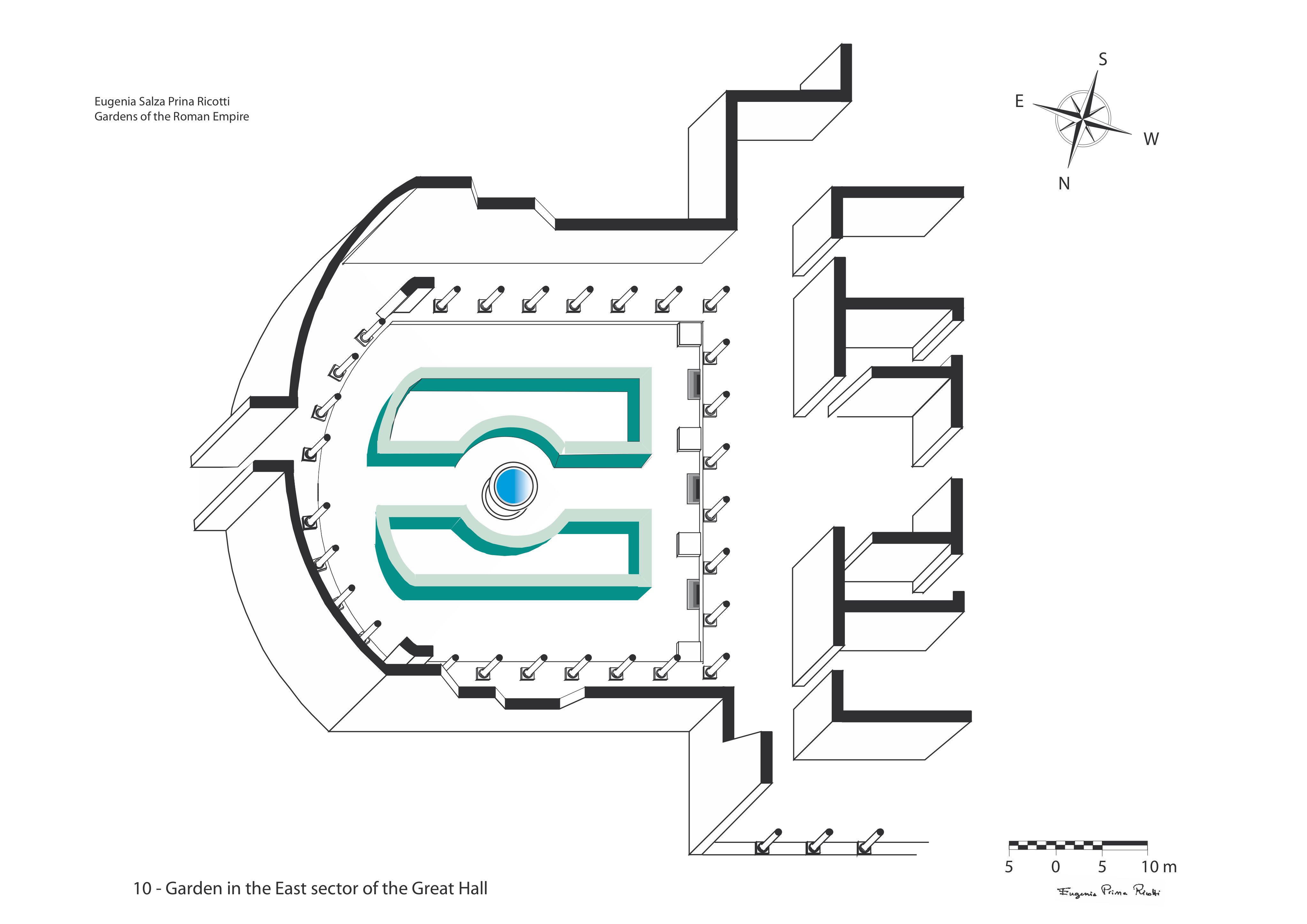 Isometric plan of the Garden in the East sector of the Great Hall at Hadrian's Villa