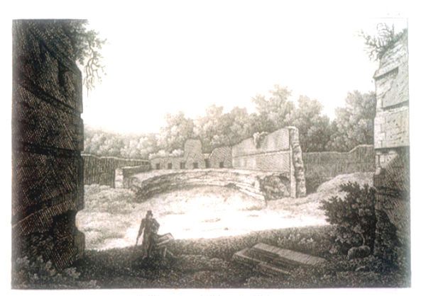 Drawing of the Palace Nymphaeum at Hadrian's Villa, as it appeared in the early nineteenth century, by A. Penna