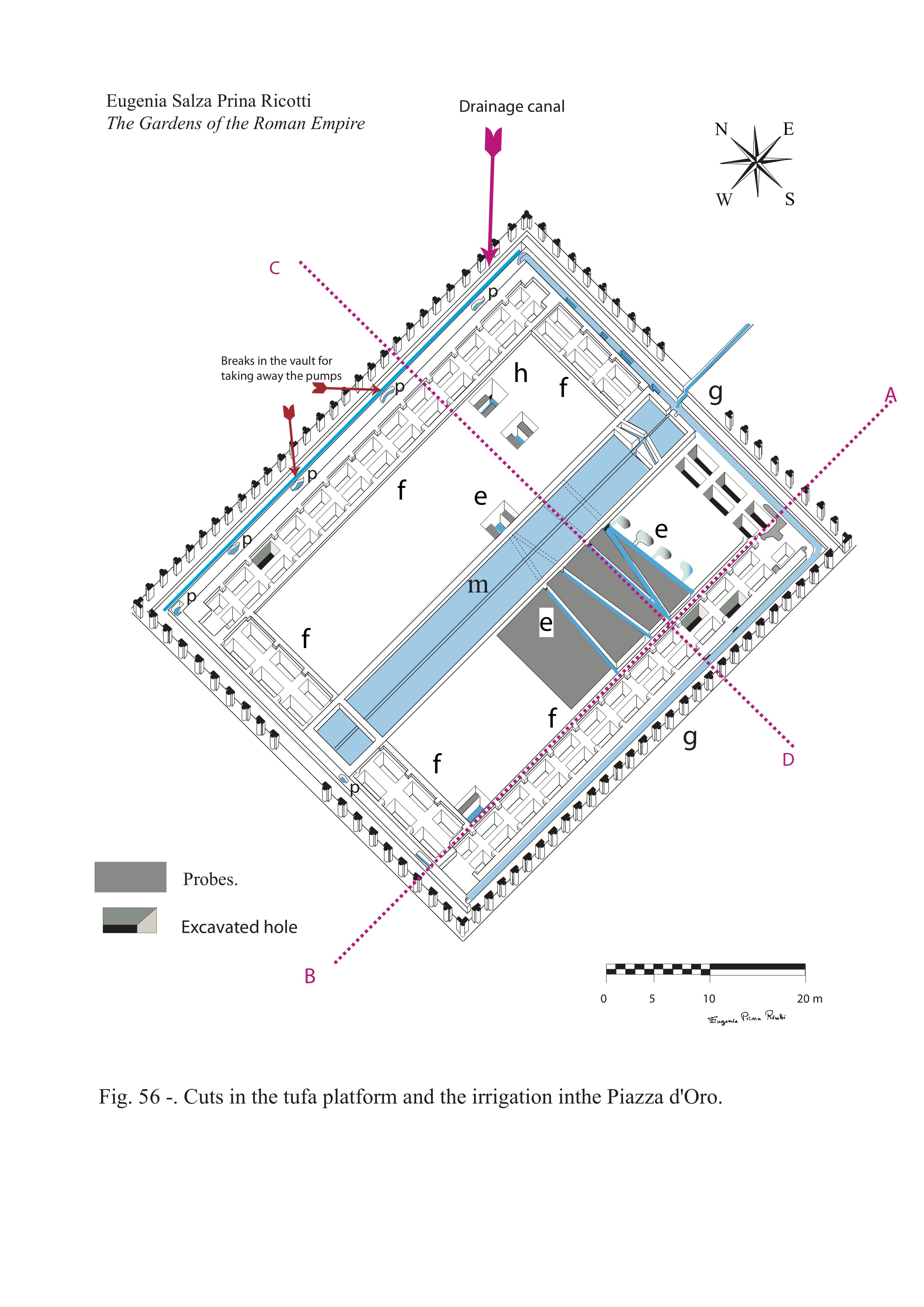 Plan of the cuts in the tufa platform and the irrigation in the Piazza d'Oro at Hadrian's Villa
