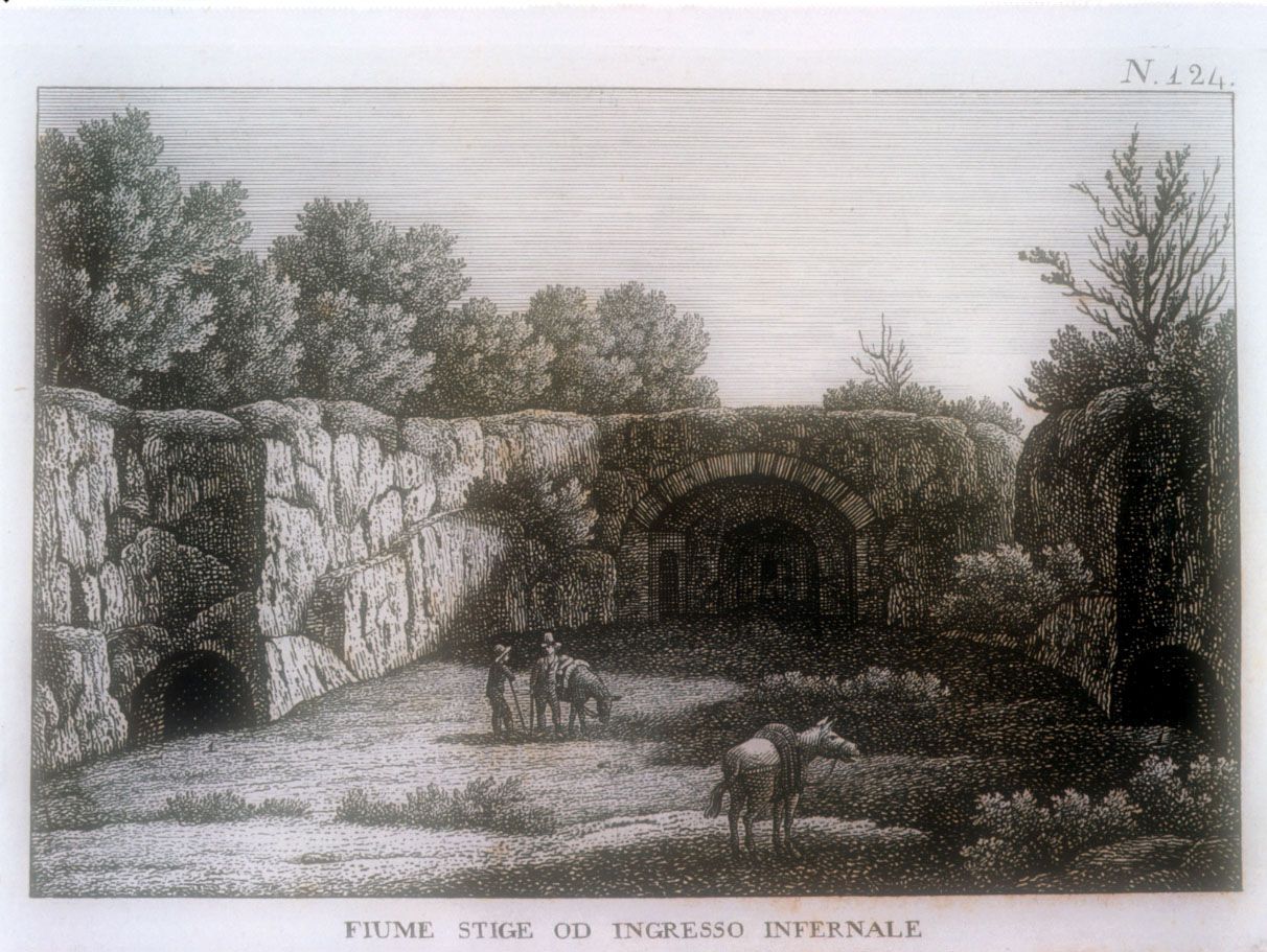 Drawing of the Inferi Nymphaeum at Villa Adriana, by A. Penna