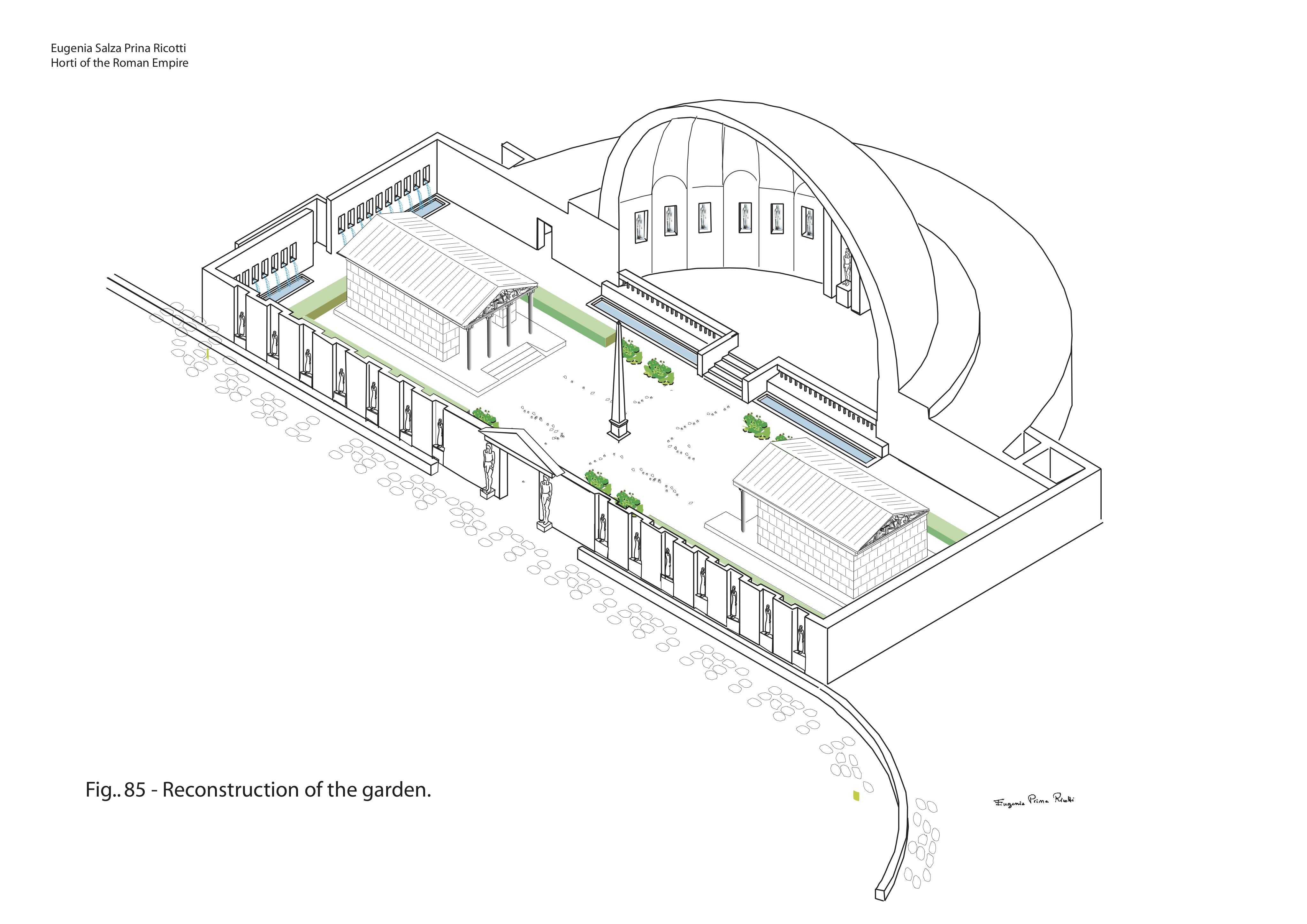Axonometric reconstruction of the garden of Antinous' tomb