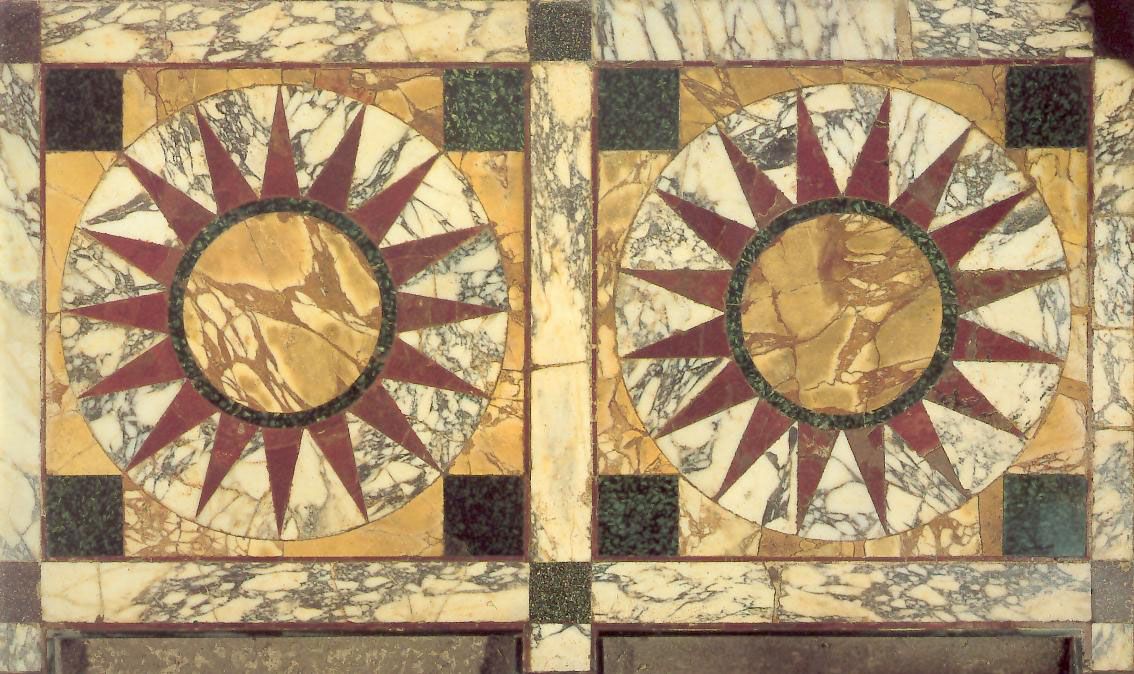 Photograph of the opus sectile on the floor of Hadrian's Villa, showing geometric marble inlays