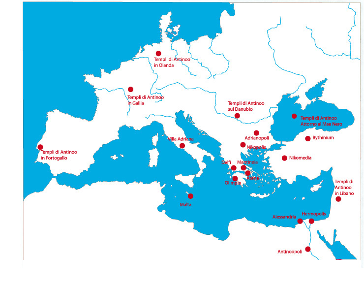 Map of temples to Antinous