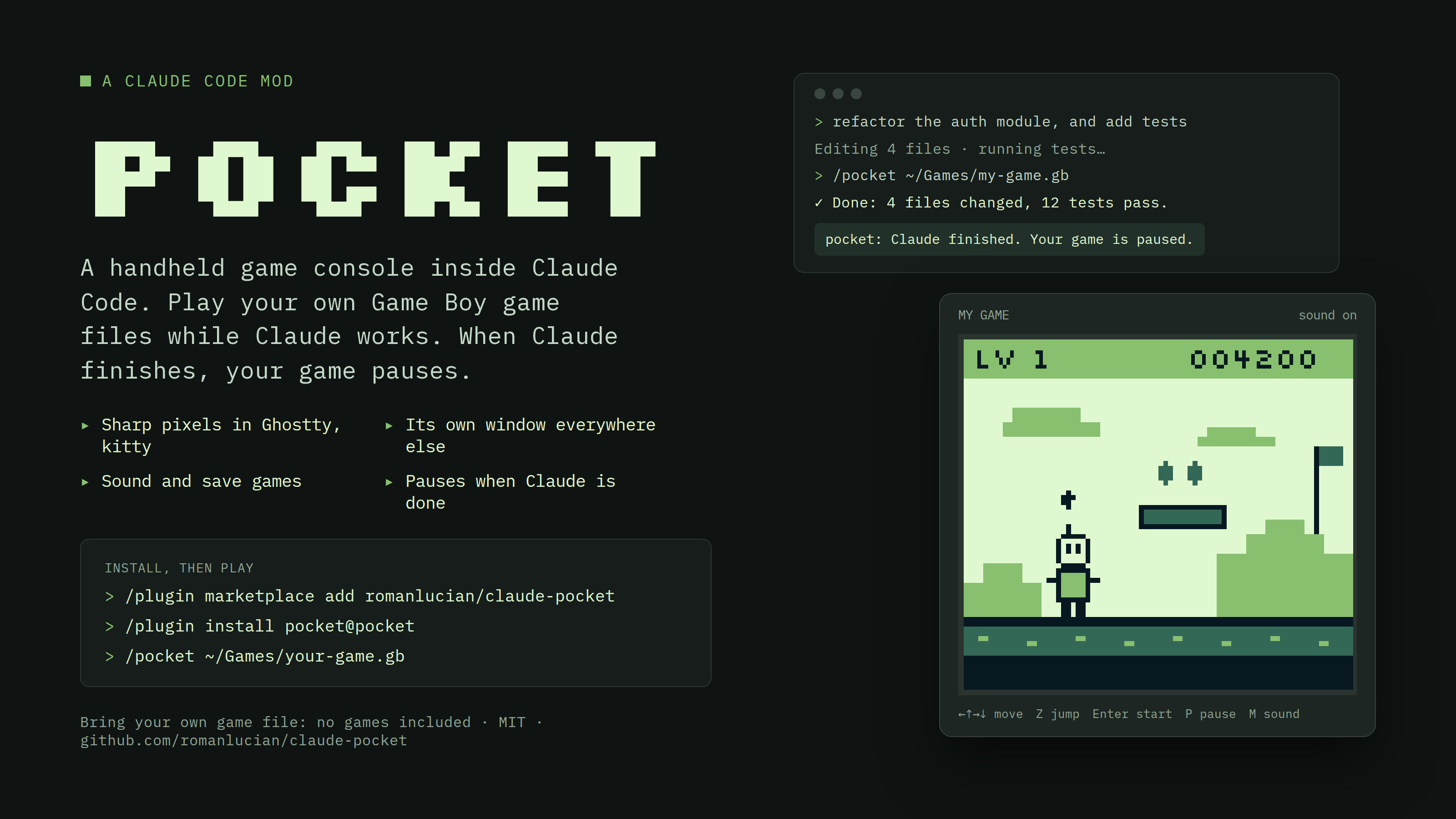 pocket: a handheld game console inside Claude Code