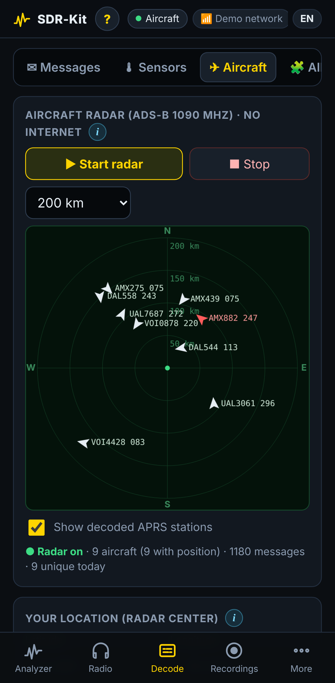 Offline aircraft radar