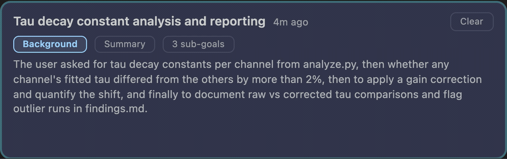 A card's tabs: the background, the summary, and the sub-tasks