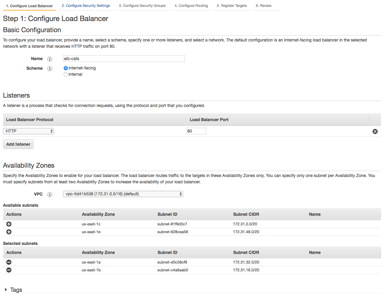 Load balancer configuration