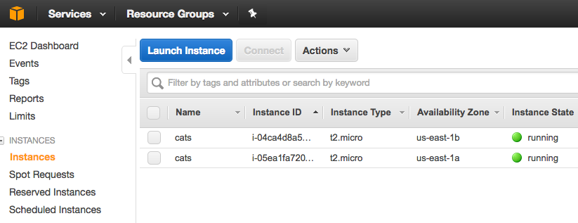 Machines in EC2 Dashboard