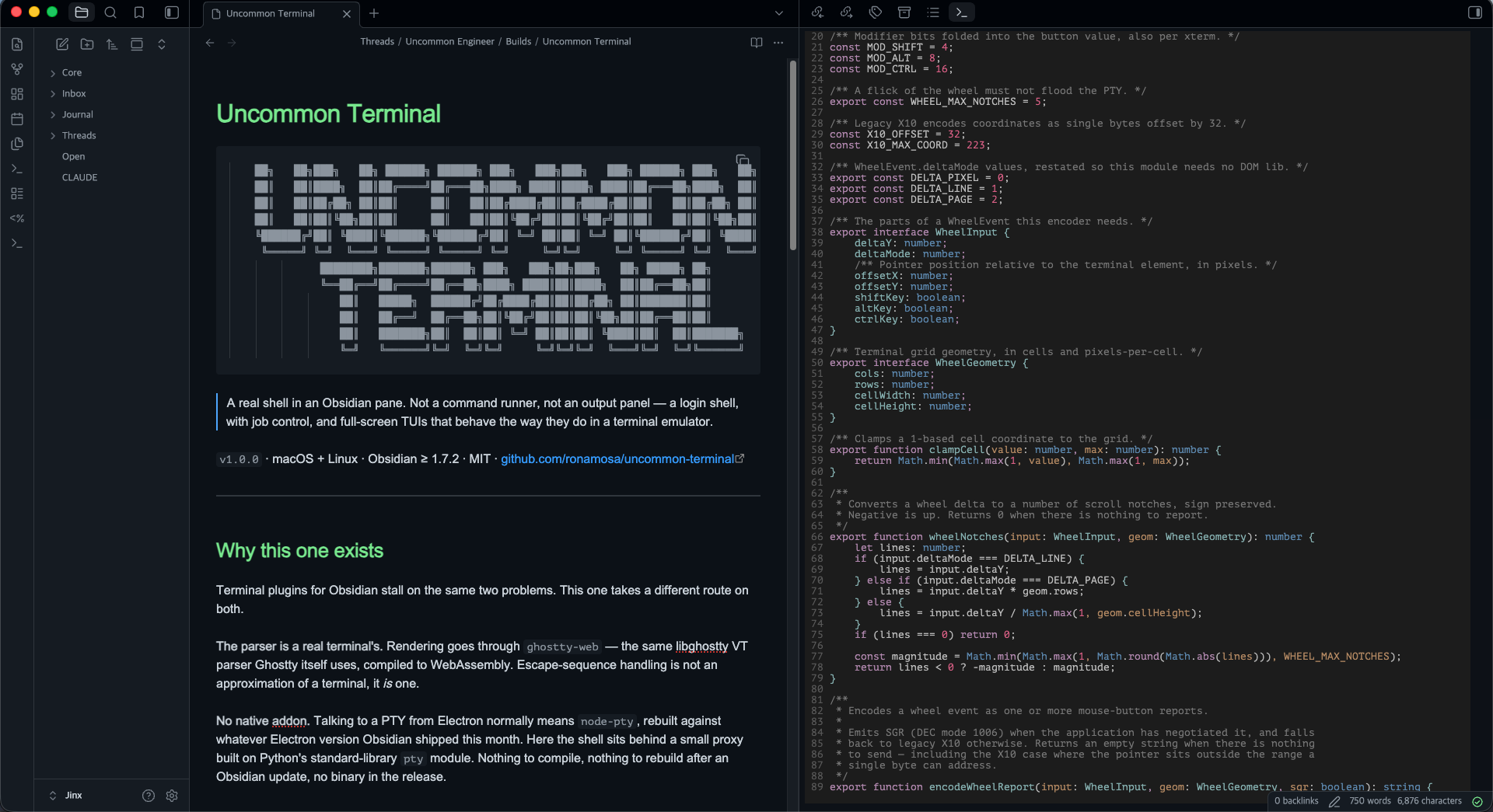 vim open on the plugin's own wheel encoder, in a pane