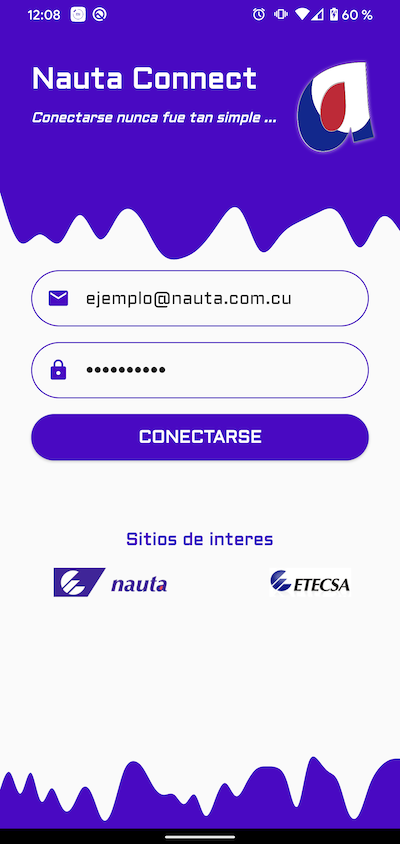 Captura de pantalla del login